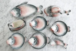 Pamono Vintage Italian Keramik Fish Service by R. Blanche, 1960s, Set of 16> Serving Dishes