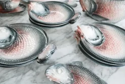 Pamono Vintage Italian Keramik Fish Service by R. Blanche, 1960s, Set of 16> Serving Dishes