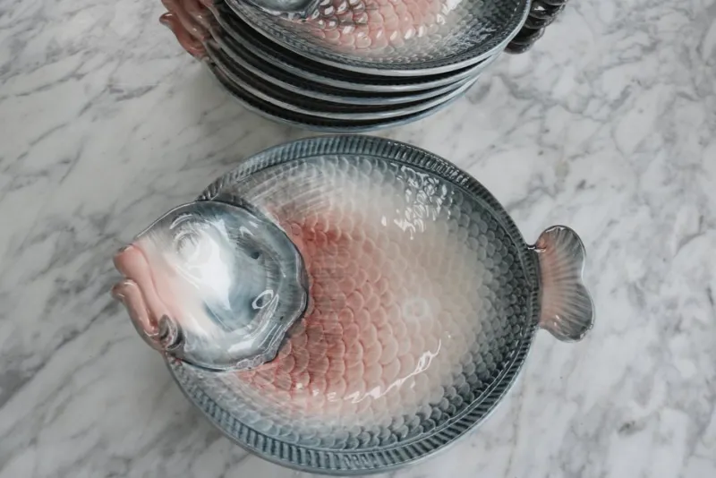 Pamono Vintage Italian Keramik Fish Service by R. Blanche, 1960s, Set of 16> Serving Dishes