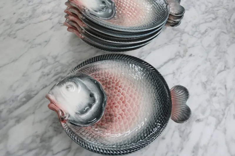 Pamono Vintage Italian Keramik Fish Service by R. Blanche, 1960s, Set of 16> Serving Dishes