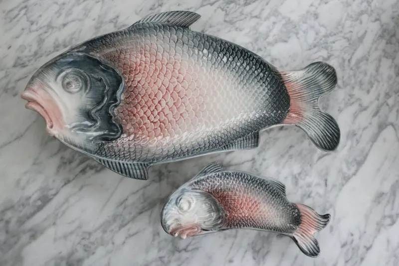 Pamono Vintage Italian Keramik Fish Service by R. Blanche, 1960s, Set of 16> Serving Dishes