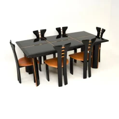 Pamono Vintage Italian Lacquered Dining Table and Chairs attributed to Pierre Cardin for Roche Bobois, 1970s, Set of 7