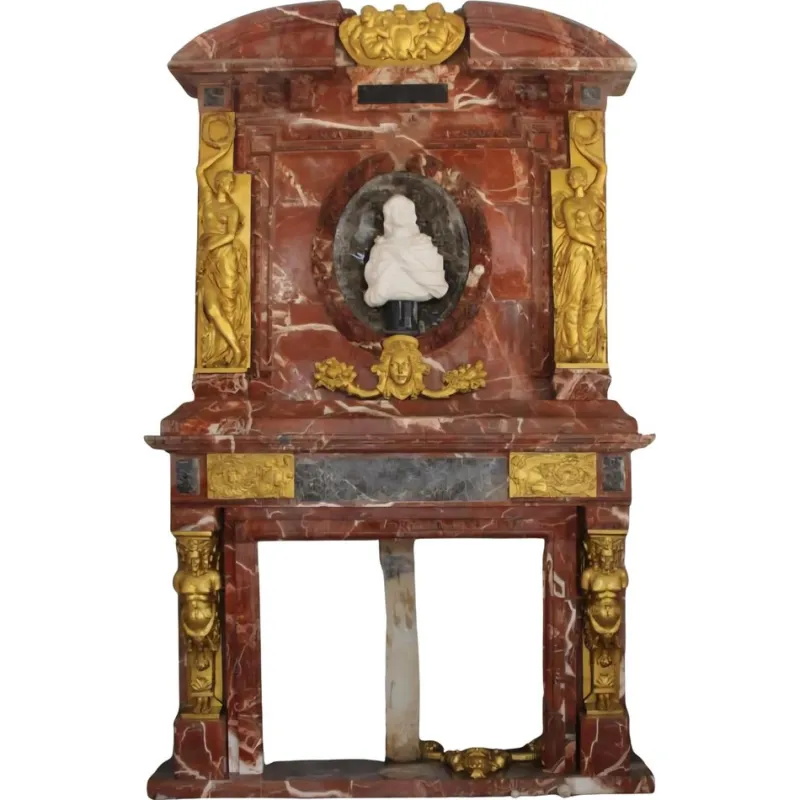 New Pamono Vintage Italian Marble Fireplace with Bronze Ornaments, 1980
