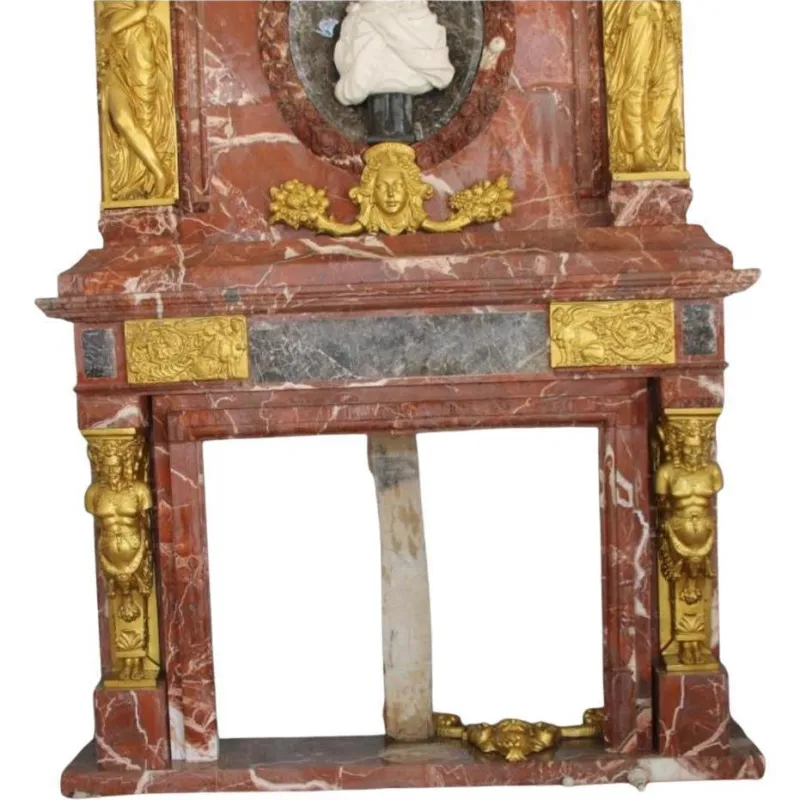 New Pamono Vintage Italian Marble Fireplace with Bronze Ornaments, 1980