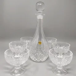 Pamono Vintage Italian Mid-Century Crystal Decanter with 6 Crystal Glasses, 1960s, Set of 7