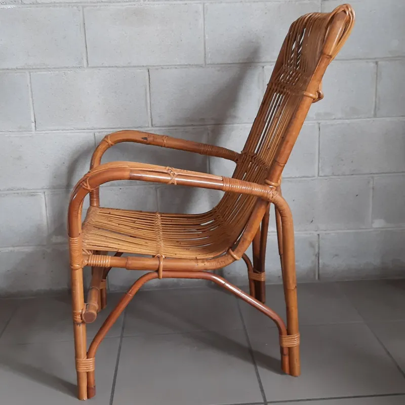 Pamono Vintage Italian Rattan and Curved Bamboo Armchair, 1960> Garden Seating