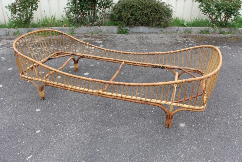 New Pamono Vintage Italian Rattan Bed, 1960s