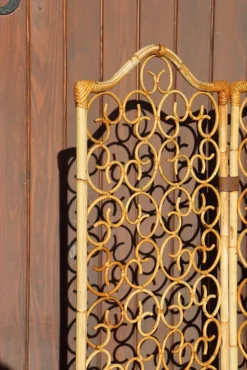 Pamono Vintage Italian Rattan Screen with 3 Leaves, 1960s><noscript><img width=
