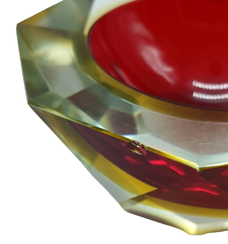 Pamono Vintage Italian Red and Yellow Faceted Glass Diamond Bowl by Flavio Poli, 1960s> Bowls