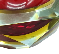 Pamono Vintage Italian Red and Yellow Faceted Glass Diamond Bowl by Flavio Poli, 1960s><noscript><img width=
