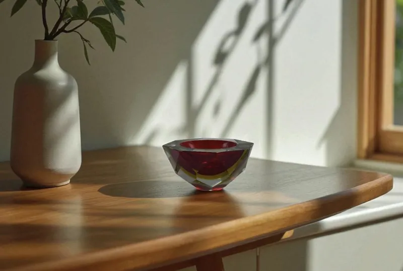 Pamono Vintage Italian Red and Yellow Faceted Glass Diamond Bowl by Flavio Poli, 1960s> Bowls