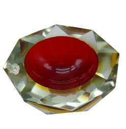 Pamono Vintage Italian Red and Yellow Faceted Glass Diamond Bowl by Flavio Poli, 1960s><noscript><img width=