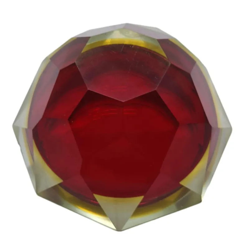 Pamono Vintage Italian Red and Yellow Faceted Glass Diamond Bowl by Flavio Poli, 1960s> Bowls