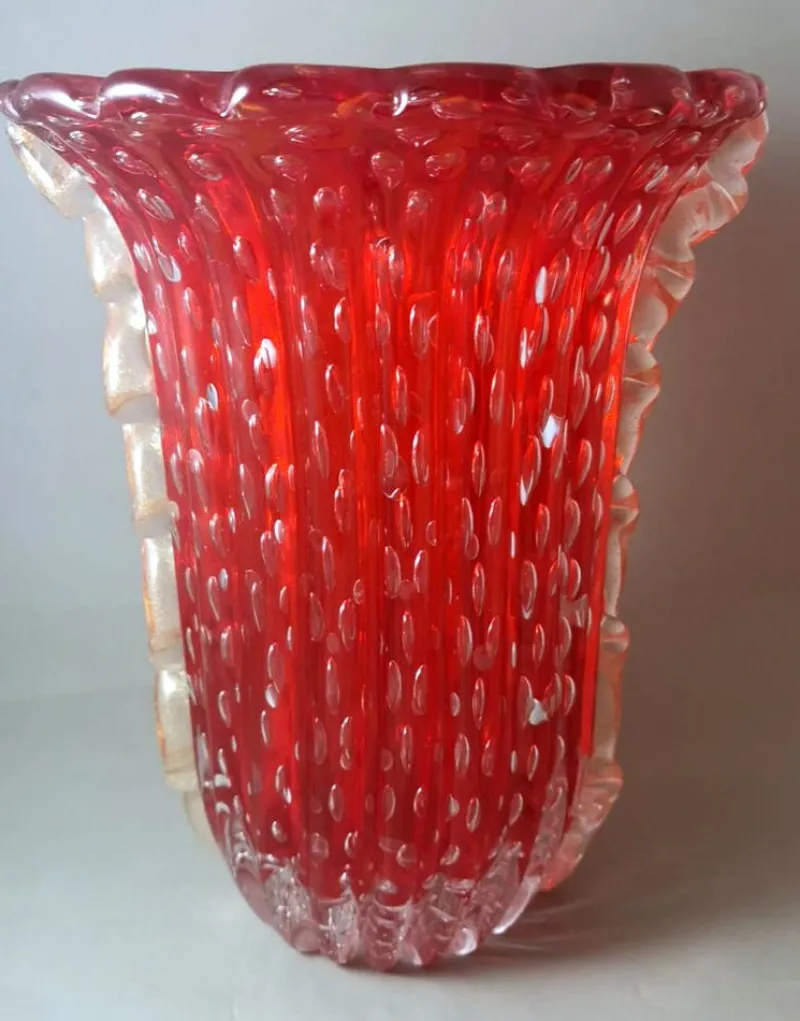 New Pamono Vintage Italian Red Murano Glass Vase from Barovier & Toso, 1955
