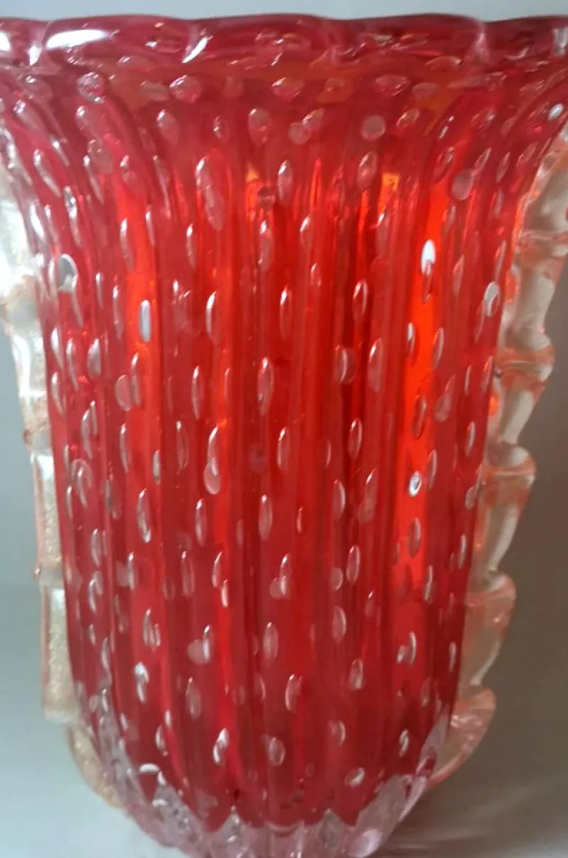 New Pamono Vintage Italian Red Murano Glass Vase from Barovier & Toso, 1955