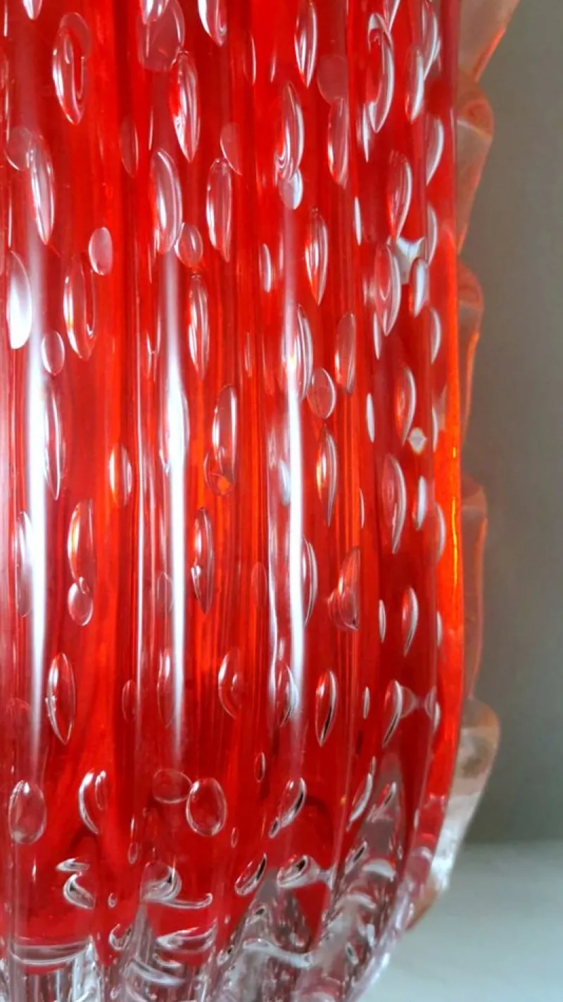 New Pamono Vintage Italian Red Murano Glass Vase from Barovier & Toso, 1955