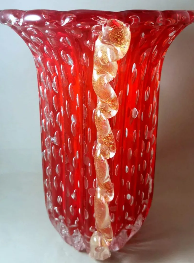 New Pamono Vintage Italian Red Murano Glass Vase from Barovier & Toso, 1955