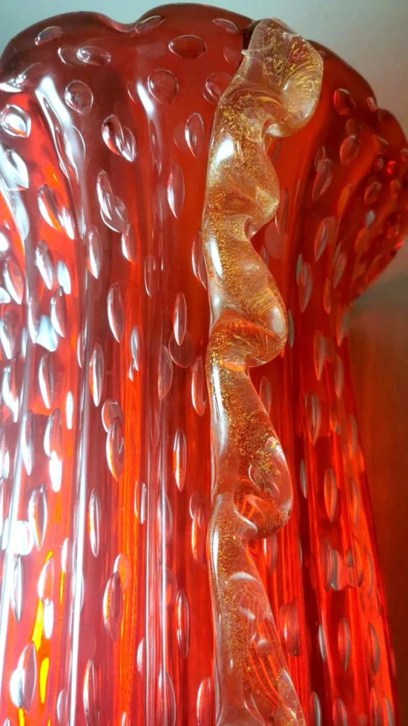New Pamono Vintage Italian Red Murano Glass Vase from Barovier & Toso, 1955