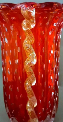 New Pamono Vintage Italian Red Murano Glass Vase from Barovier & Toso, 1955