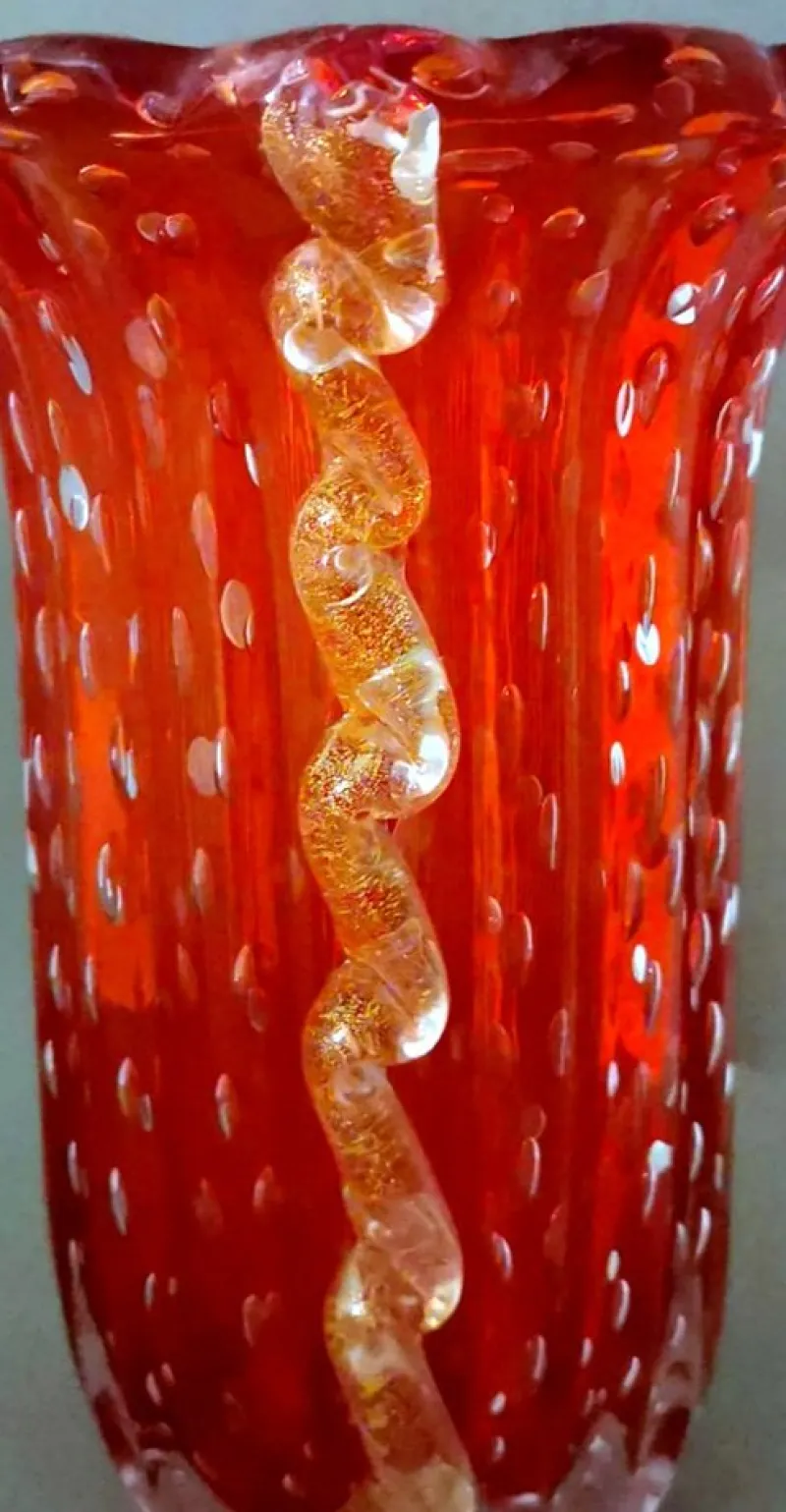 New Pamono Vintage Italian Red Murano Glass Vase from Barovier & Toso, 1955
