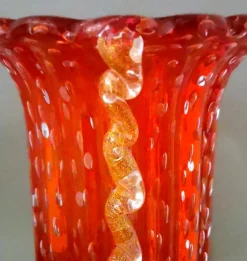 New Pamono Vintage Italian Red Murano Glass Vase from Barovier & Toso, 1955