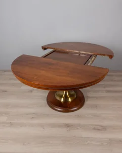 Pamono Vintage Italian Round Table in Wood and Brass, 1960s> Dining Tables & Sets