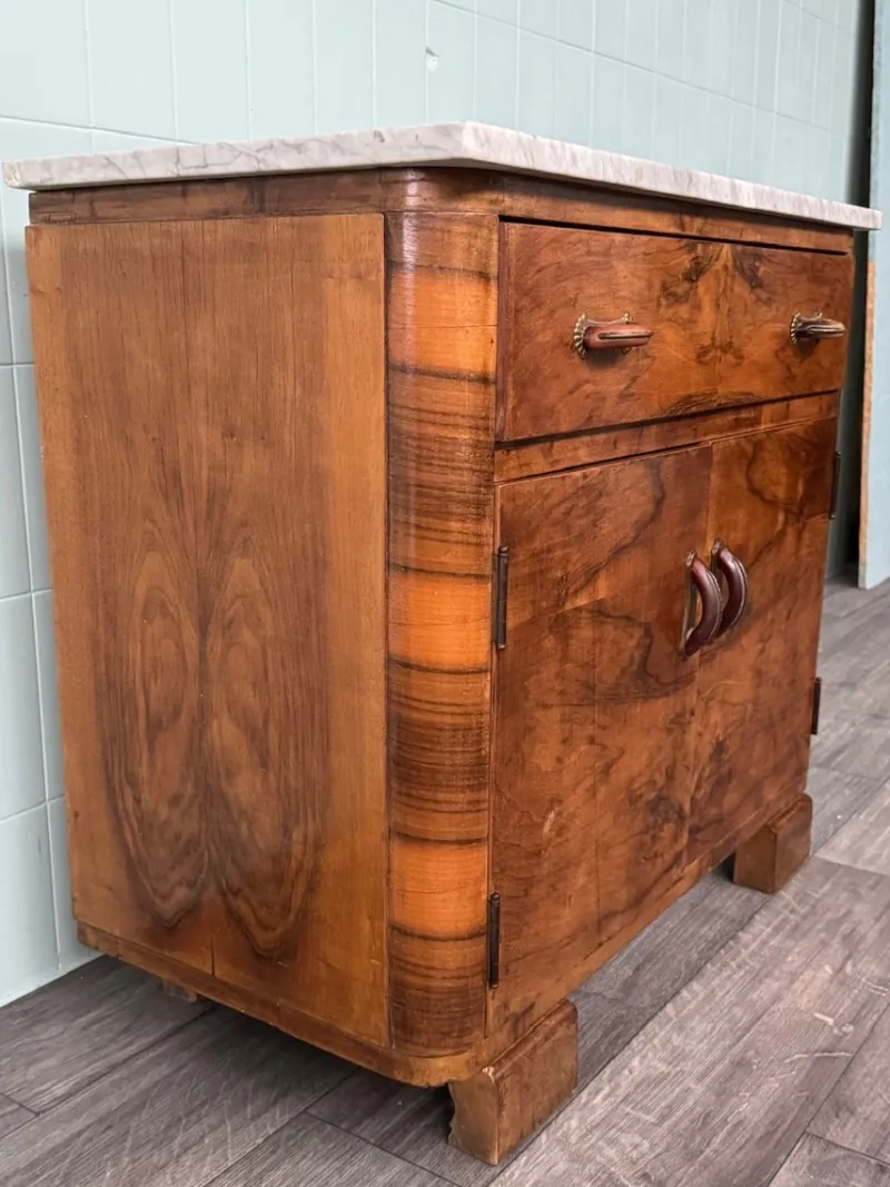 Pamono Vintage Italian Sideboard in Burl Wood with Marble Top, 1930s> Sideboards & Buffets