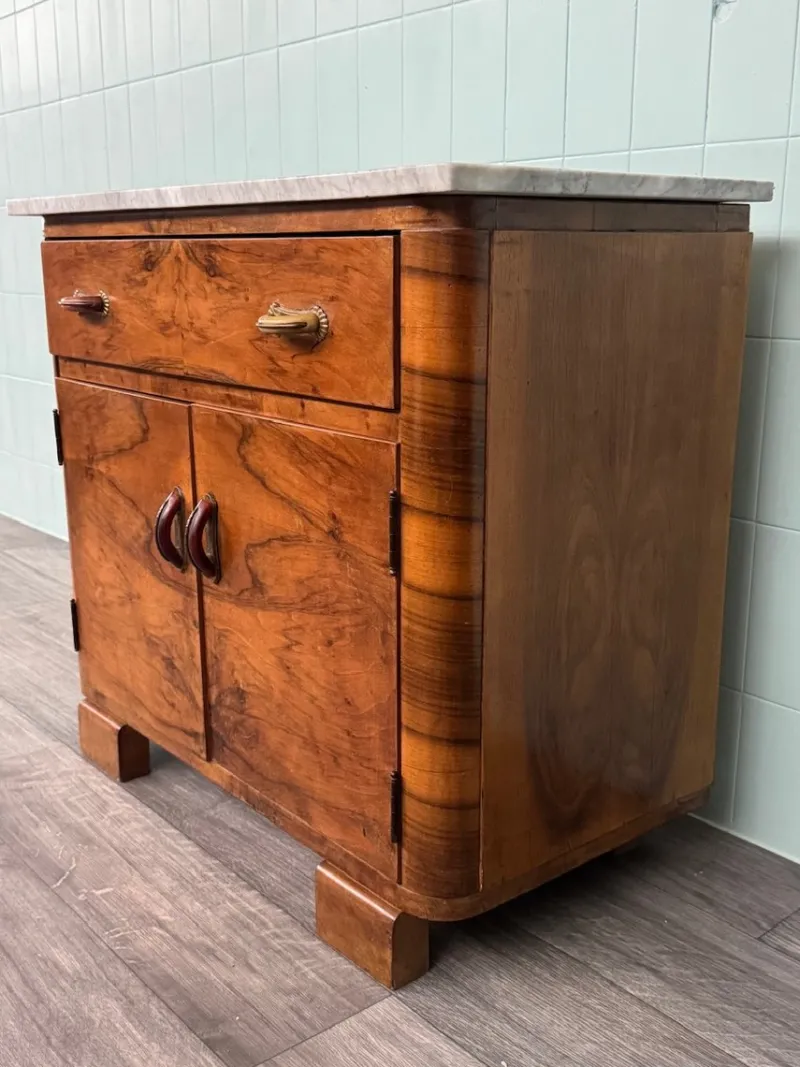 Pamono Vintage Italian Sideboard in Burl Wood with Marble Top, 1930s> Sideboards & Buffets