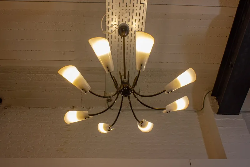 Pamono Vintage Italian Spider Chandelier with Frosted Shades, 1970s