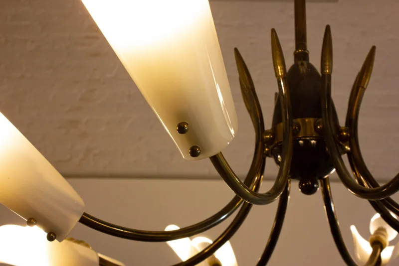 Pamono Vintage Italian Spider Chandelier with Frosted Shades, 1970s