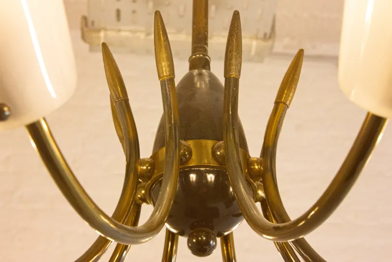 Pamono Vintage Italian Spider Chandelier with Frosted Shades, 1970s