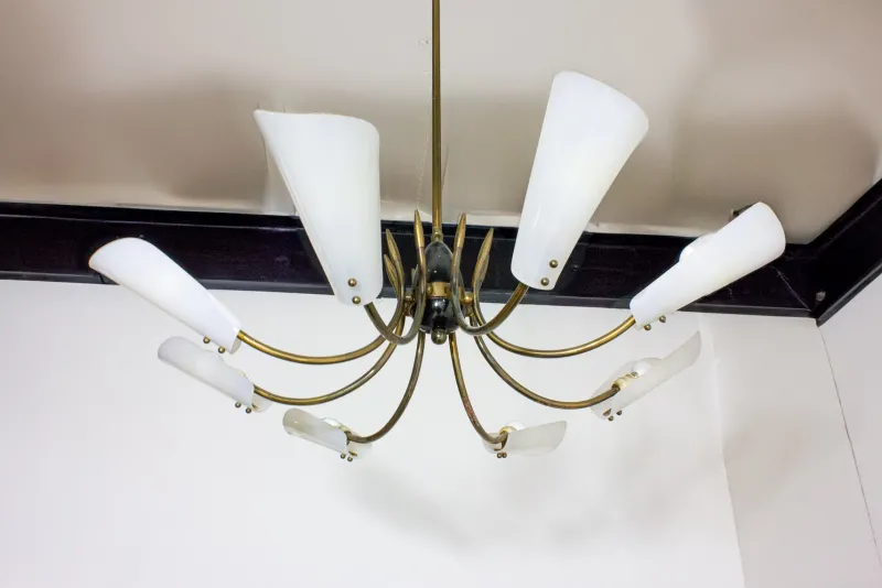 Pamono Vintage Italian Spider Chandelier with Frosted Shades, 1970s