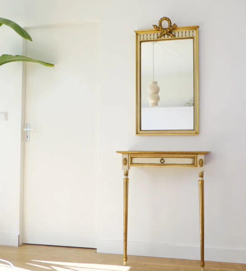 Best Pamono Vintage Italian Style Console Table with Mirror in Giltwood, 1960s, Set of 2