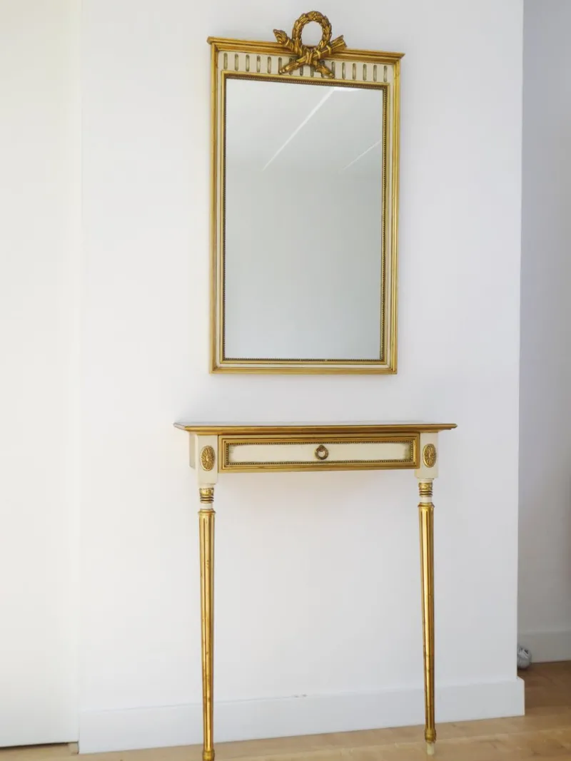 Best Pamono Vintage Italian Style Console Table with Mirror in Giltwood, 1960s, Set of 2