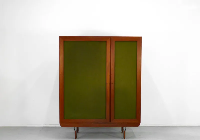 Pamono Vintage Italian Wardrobe in Teak and Velvet, 1960s> Cabinets & Wardrobes