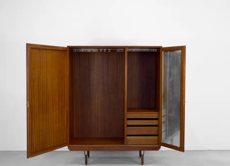 Pamono Vintage Italian Wardrobe in Teak and Velvet, 1960s> Cabinets & Wardrobes