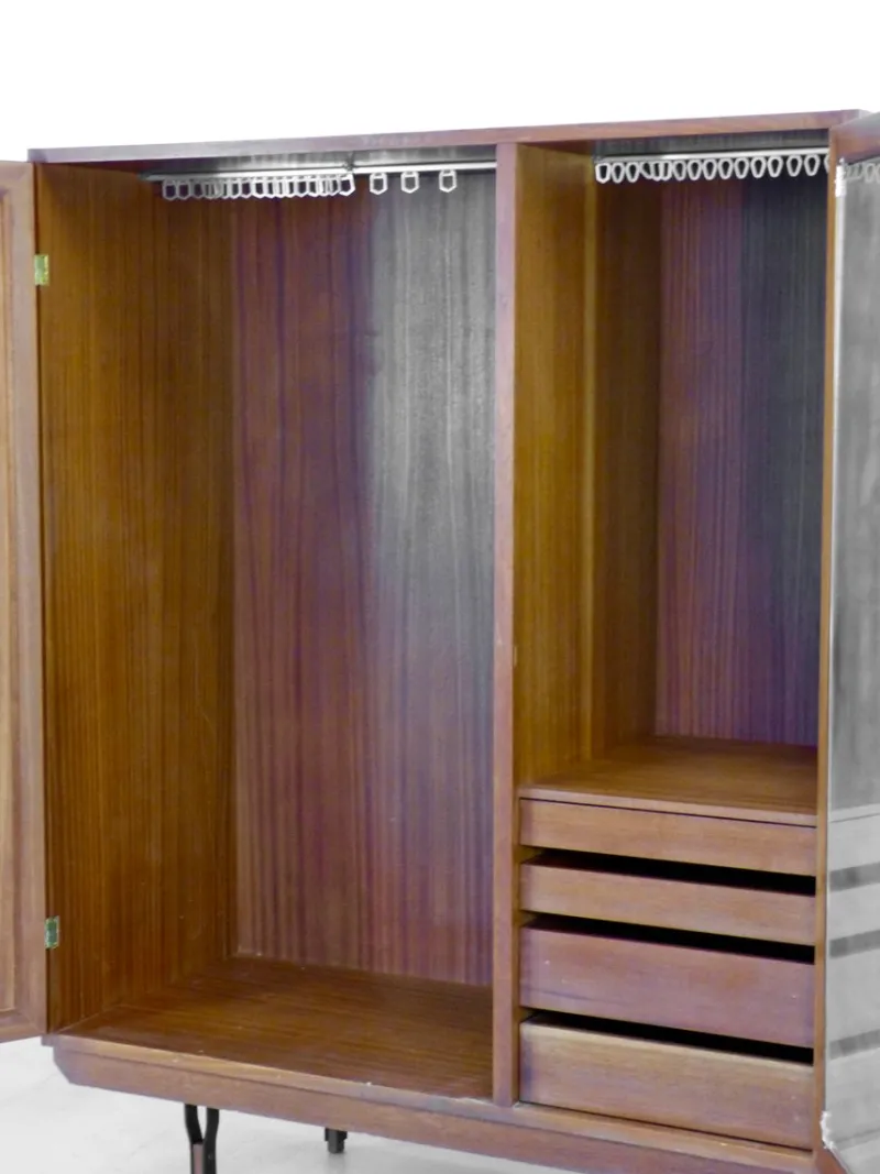 Pamono Vintage Italian Wardrobe in Teak and Velvet, 1960s> Cabinets & Wardrobes