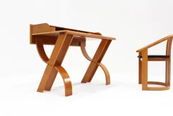 Best Pamono Vintage Italian Wooden Desk and Chair, 1970s, Set of 2