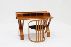 Best Pamono Vintage Italian Wooden Desk and Chair, 1970s, Set of 2
