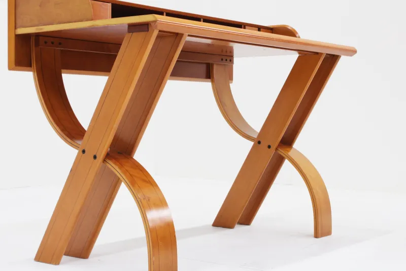 Best Pamono Vintage Italian Wooden Desk and Chair, 1970s, Set of 2