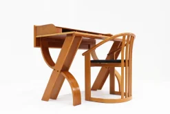 Best Pamono Vintage Italian Wooden Desk and Chair, 1970s, Set of 2