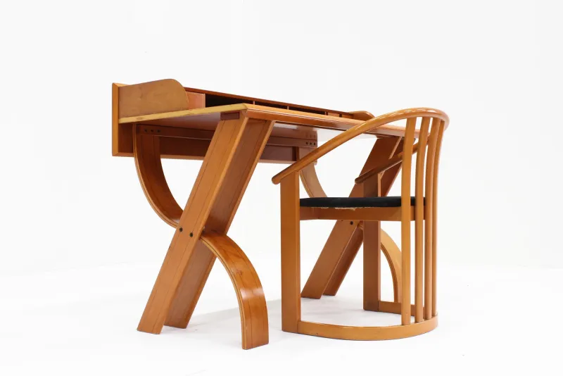 Best Pamono Vintage Italian Wooden Desk and Chair, 1970s, Set of 2