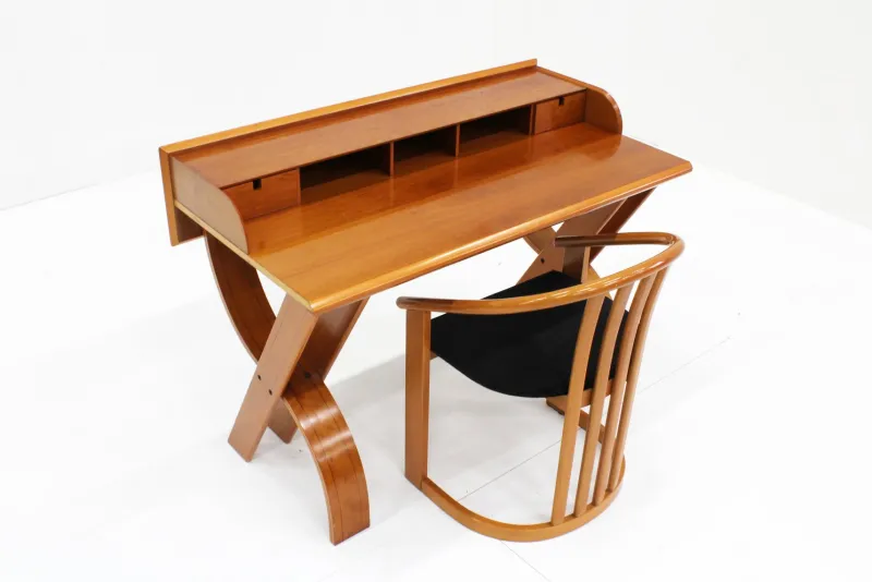 Best Pamono Vintage Italian Wooden Desk and Chair, 1970s, Set of 2