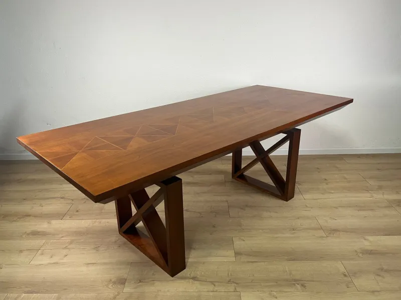 Pamono Vintage Italian Wooden Table with Cross Bases and Worked Top, 1980s> Dining Tables & Sets