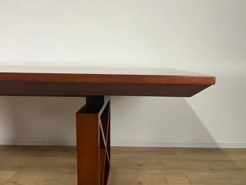 Pamono Vintage Italian Wooden Table with Cross Bases and Worked Top, 1980s> Dining Tables & Sets