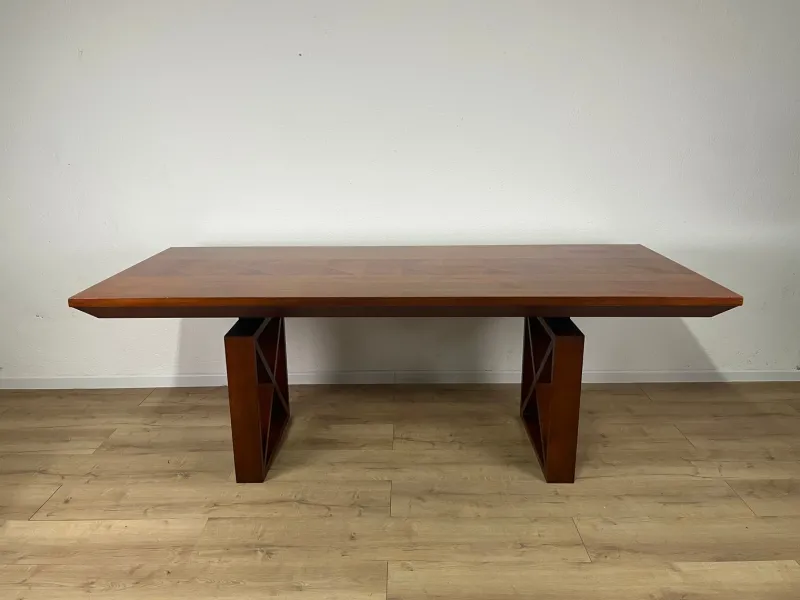 Pamono Vintage Italian Wooden Table with Cross Bases and Worked Top, 1980s> Dining Tables & Sets