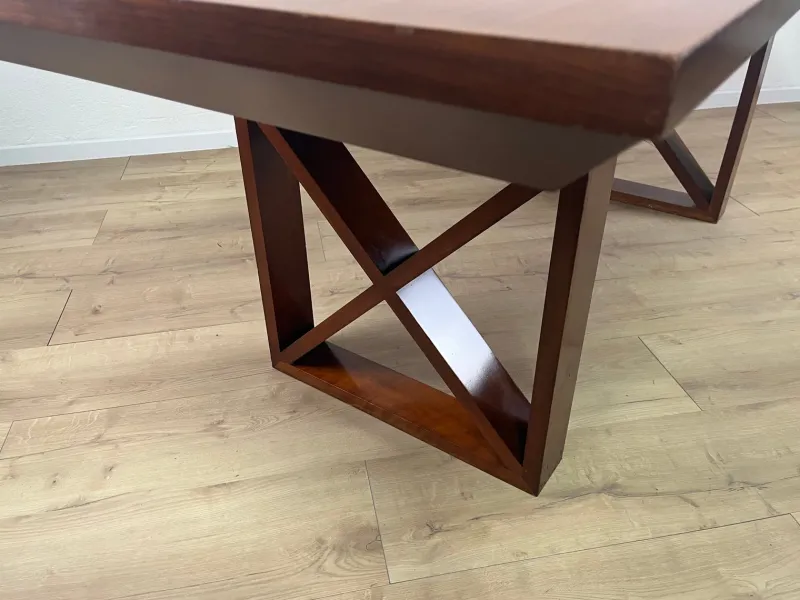 Pamono Vintage Italian Wooden Table with Cross Bases and Worked Top, 1980s> Dining Tables & Sets
