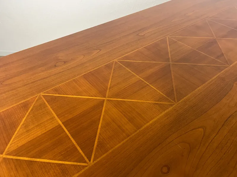 Pamono Vintage Italian Wooden Table with Cross Bases and Worked Top, 1980s> Dining Tables & Sets