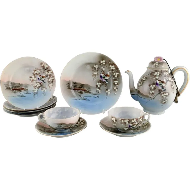 Online Pamono Vintage Japanese Tea Service in Hand Painted Porcelain, Set of 10