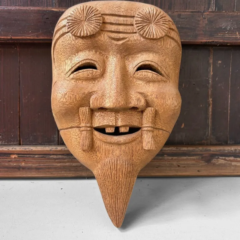 Pamono Vintage Japanese Wooden Okina Mask, 1980s> Wall Decor